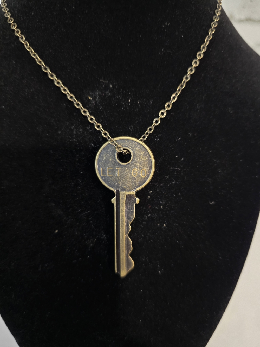 "Let Go" Key Pendant Necklace in Aged Gold